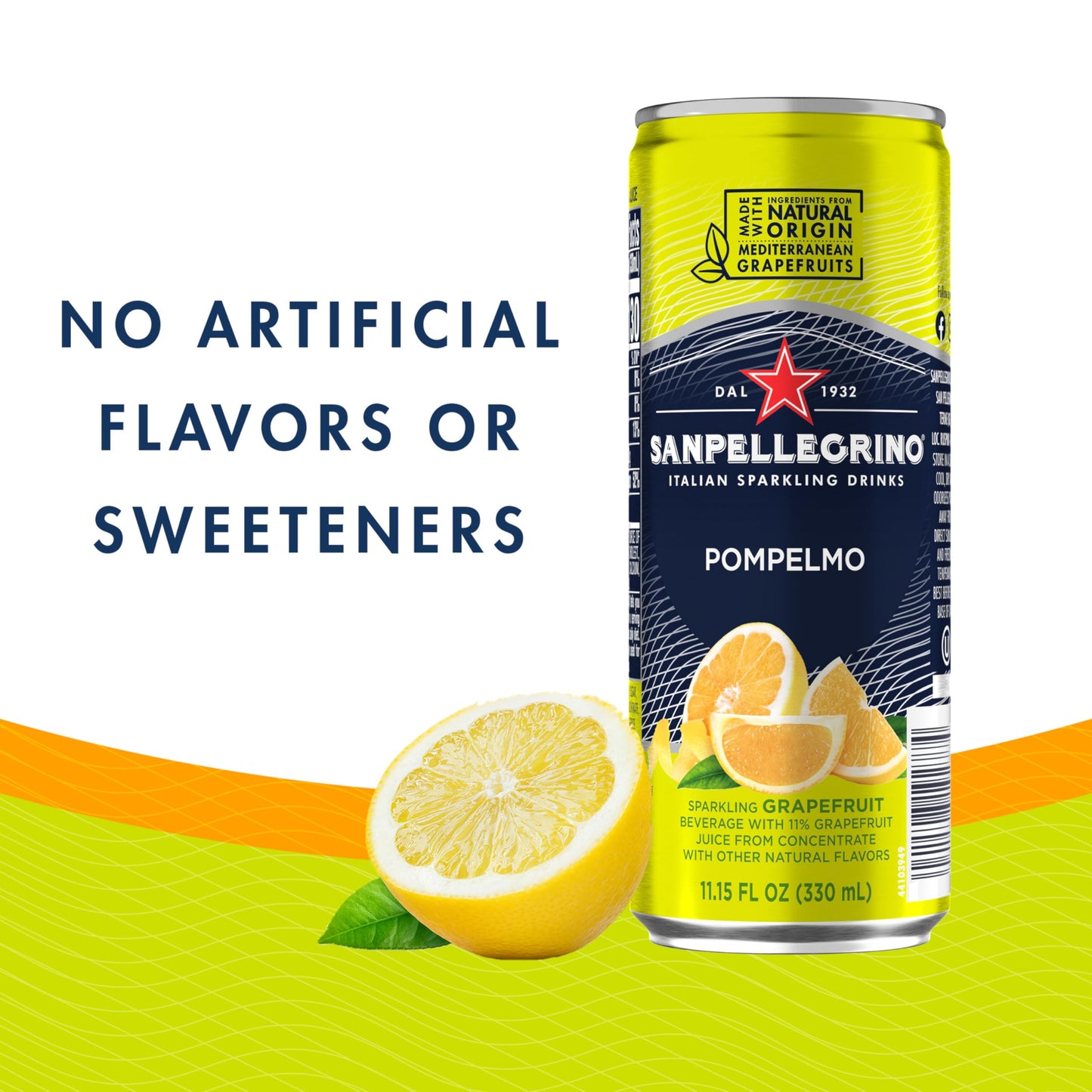 Sanpellegrino Italian Sparkling Drink Pompelmo, Sparkling Grapefruit Beverage, 24 Pack Of 11.15 Fl Oz Cans