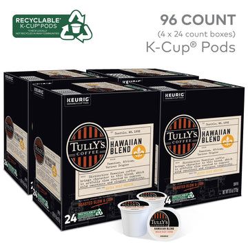 Tully's Coffee Hawaiian Blend K-Cup Pods, Medium Roast, 96 Count - Single-Serve Coffee for Keurig Brewers