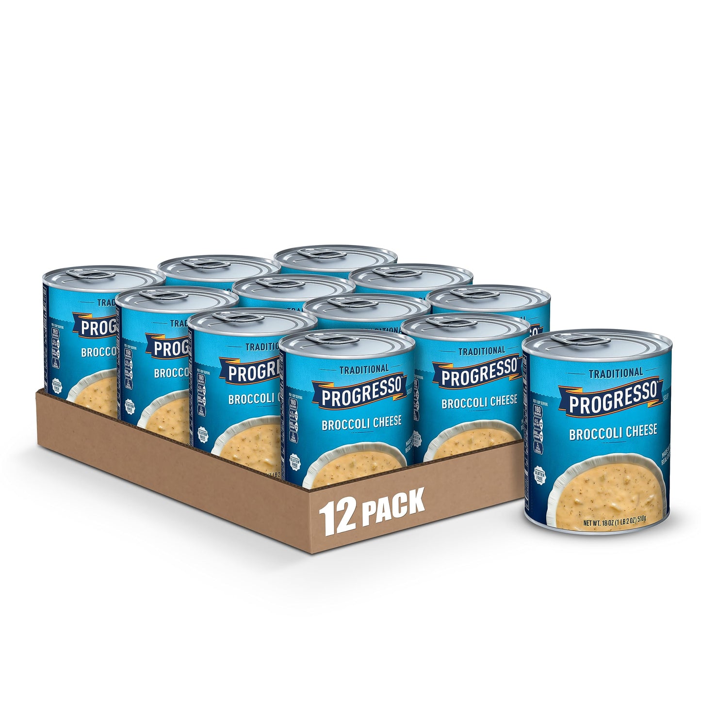 Progresso Traditional, Broccoli Cheese Canned Soup, Gluten Free, 18 Oz. (Pack Of 12)