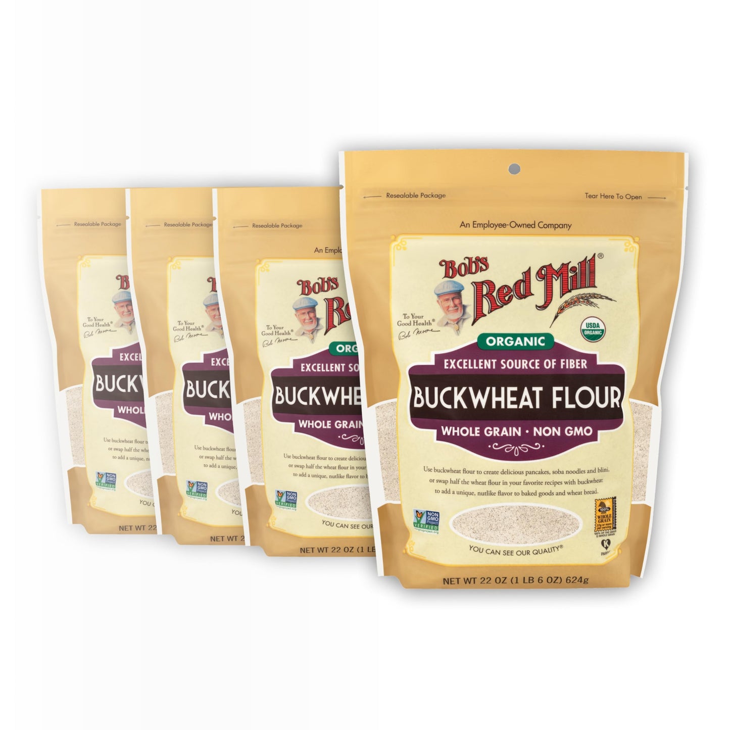 Bob s Red Mill Organic Buckwheat Flour, 22oz (Pack of 4) - Non GMO, Whole Grain, Vegan, Kosher