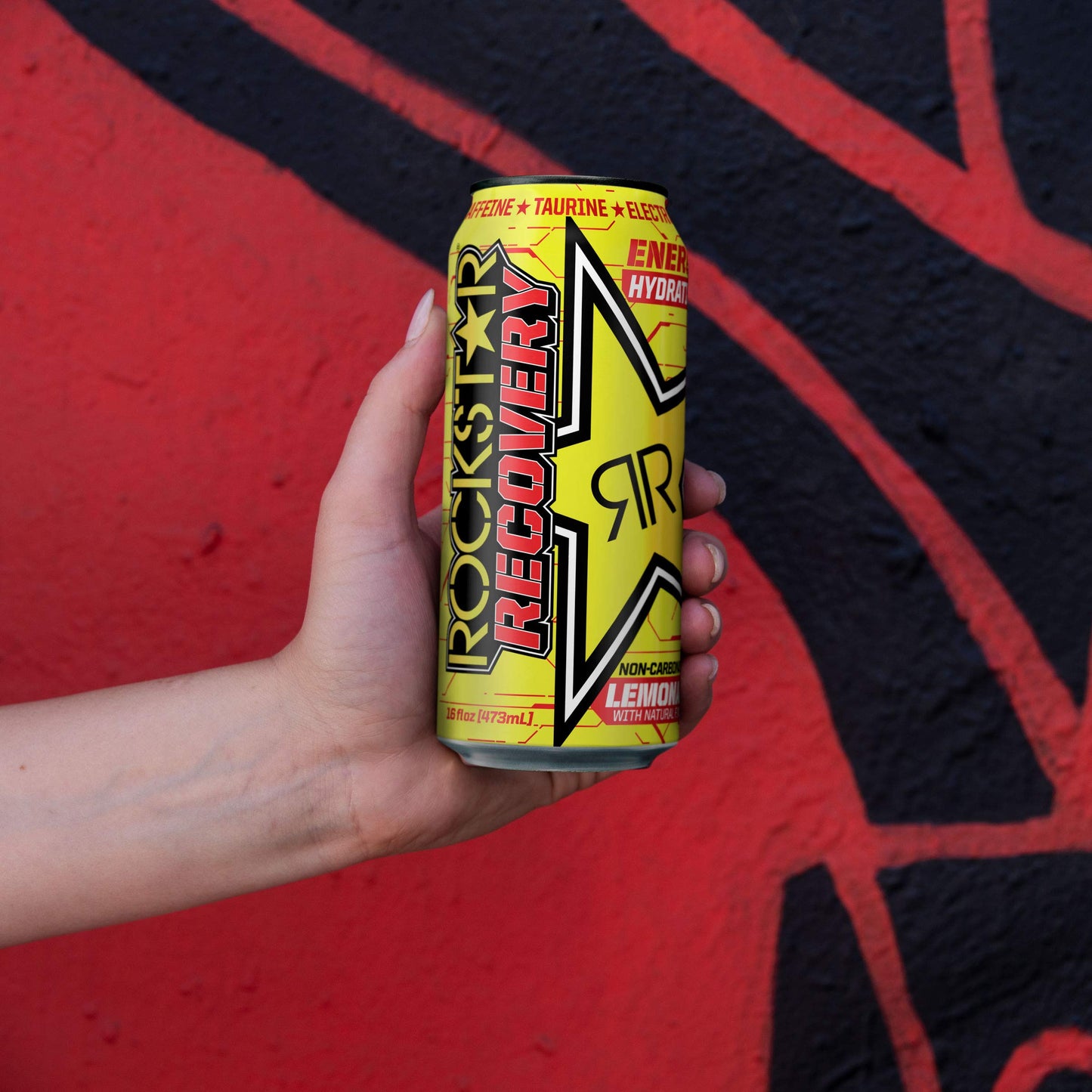 Rockstar Recovery Energy Drink, Lemonade Flavor, Caffeine & Electrolytes, 16oz, Pack of 24