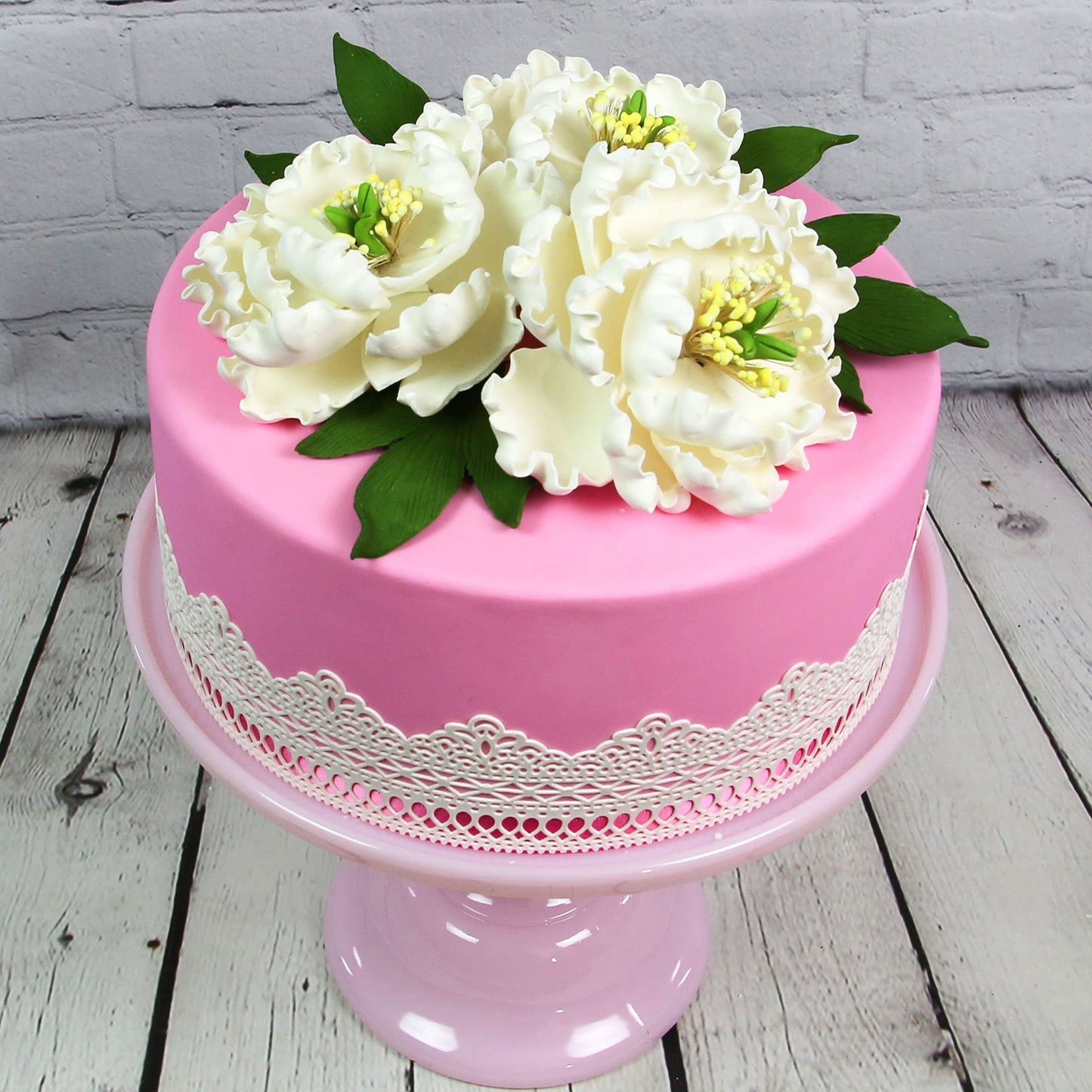 Cake Flowers - Gumpaste Flower For Cakes - White Bloom Peony Decoration For Cakes - Handmade - 3 Count - By Global Sugar Art And