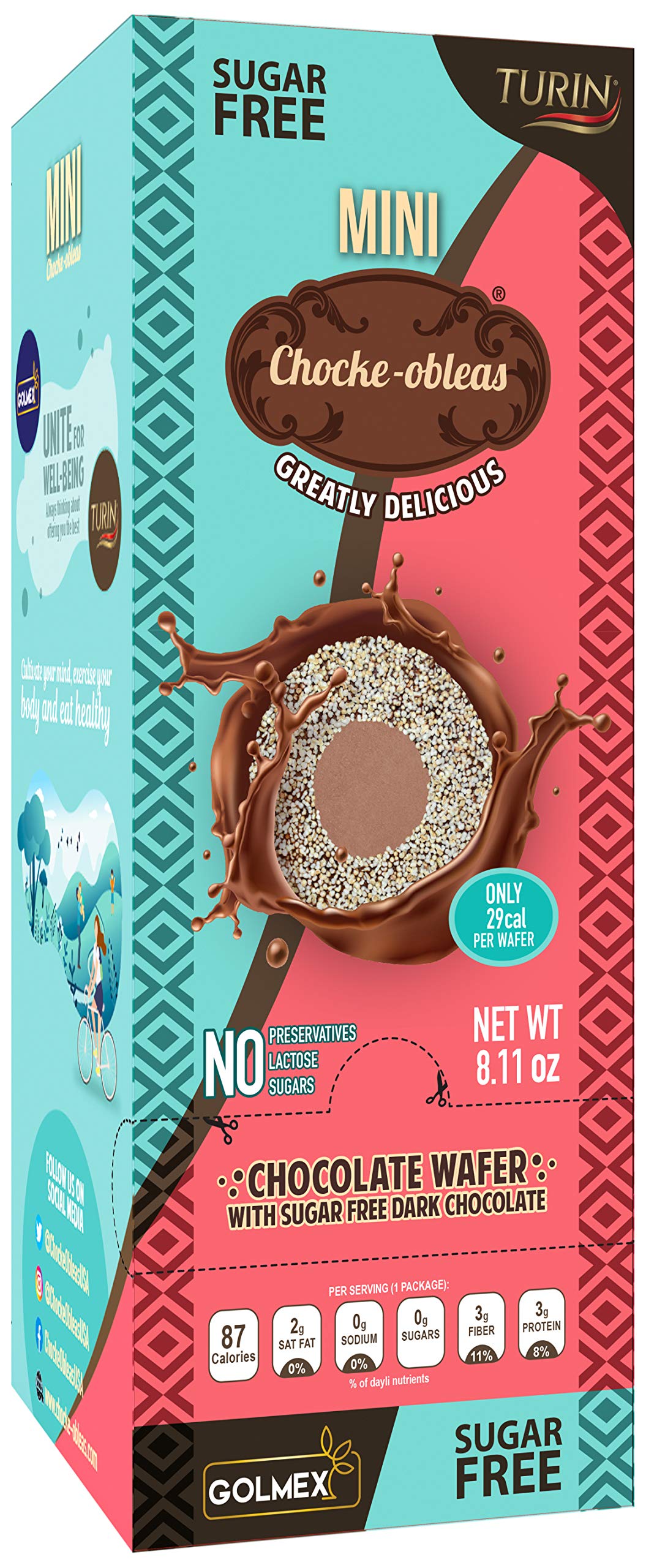 Chocke-Obleas Amaranth Wafer filled with Sugar Free Turin chocolate (Pack of 10) / Chocke-Obleas de Amaranto rellenas de chocola