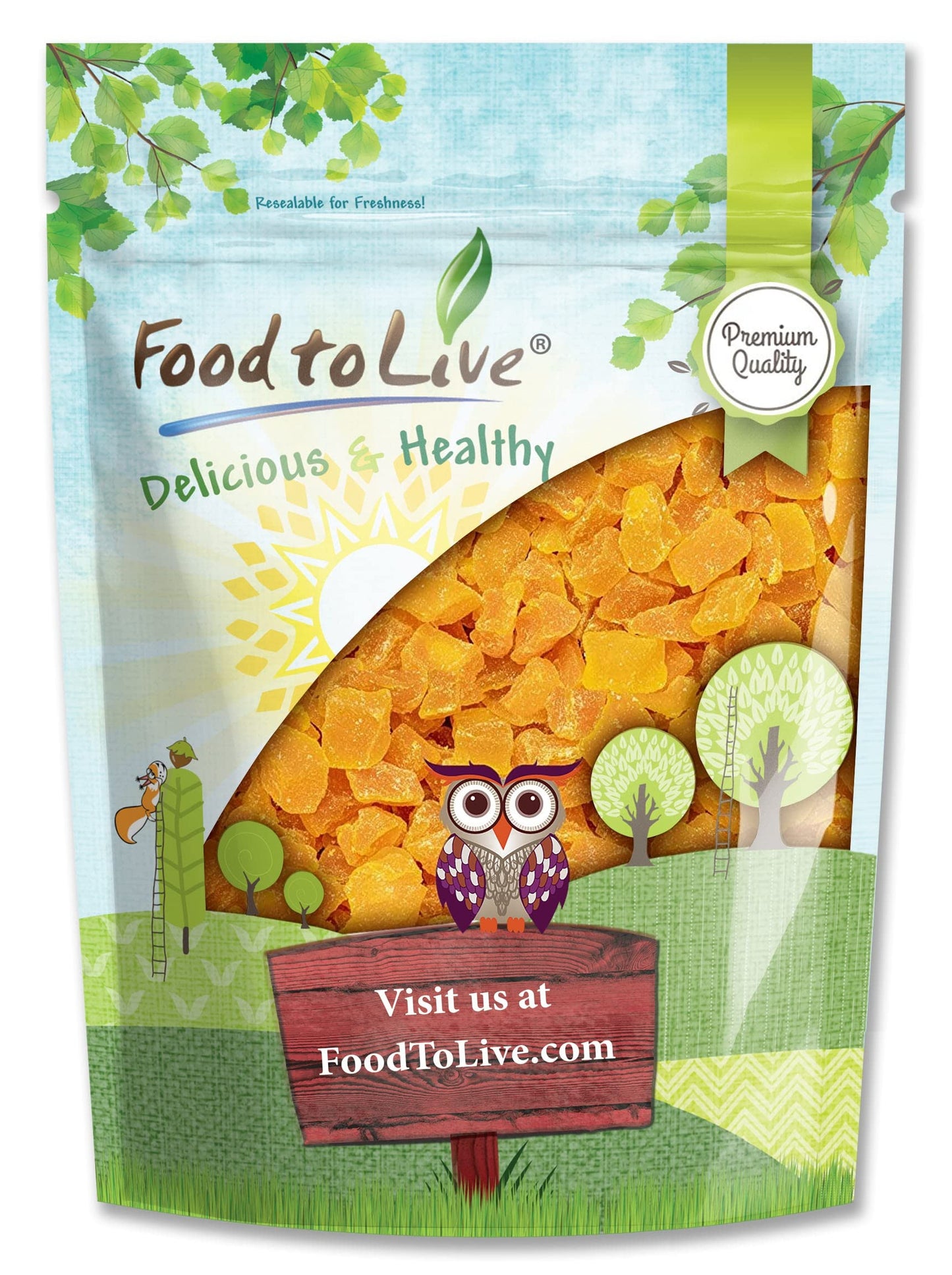 Food To Live Dried Diced Mango, 2 Pounds Sweetened, Unsulfured, Sulfite Free Chunks, No Added Color, No Artificial Flavors, Kosher Tropical Fruit, Vegan, Bulk