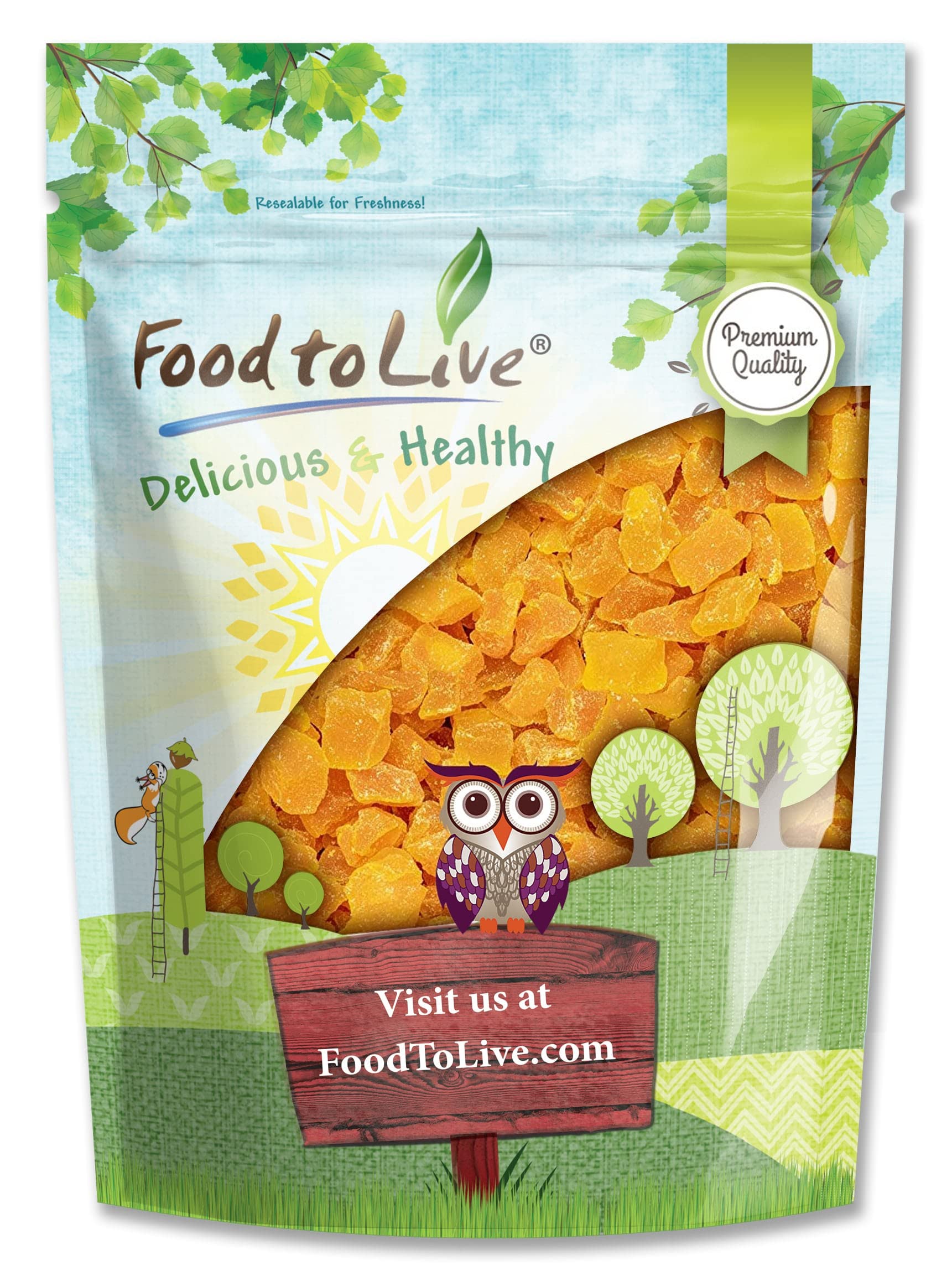 Food To Live Dried Diced Mango, 2 Pounds Sweetened, Unsulfured, Sulfite Free Chunks, No Added Color, No Artificial Flavors, Kosher Tropical Fruit, Vegan, Bulk
