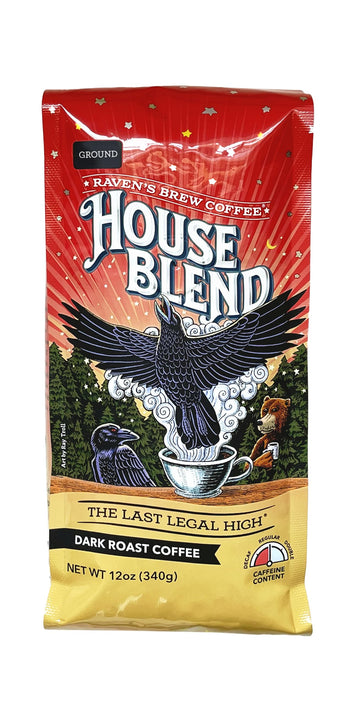 Ravens Brew Coffee Gourmet Dark Roast Ground Coffee - House Blend 12Oz Bag