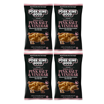 Pork King Good Himalayan Pink Salt & Vinegar Pork Rinds (Chicharrones) (4 Pack) Keto Friendly Snack