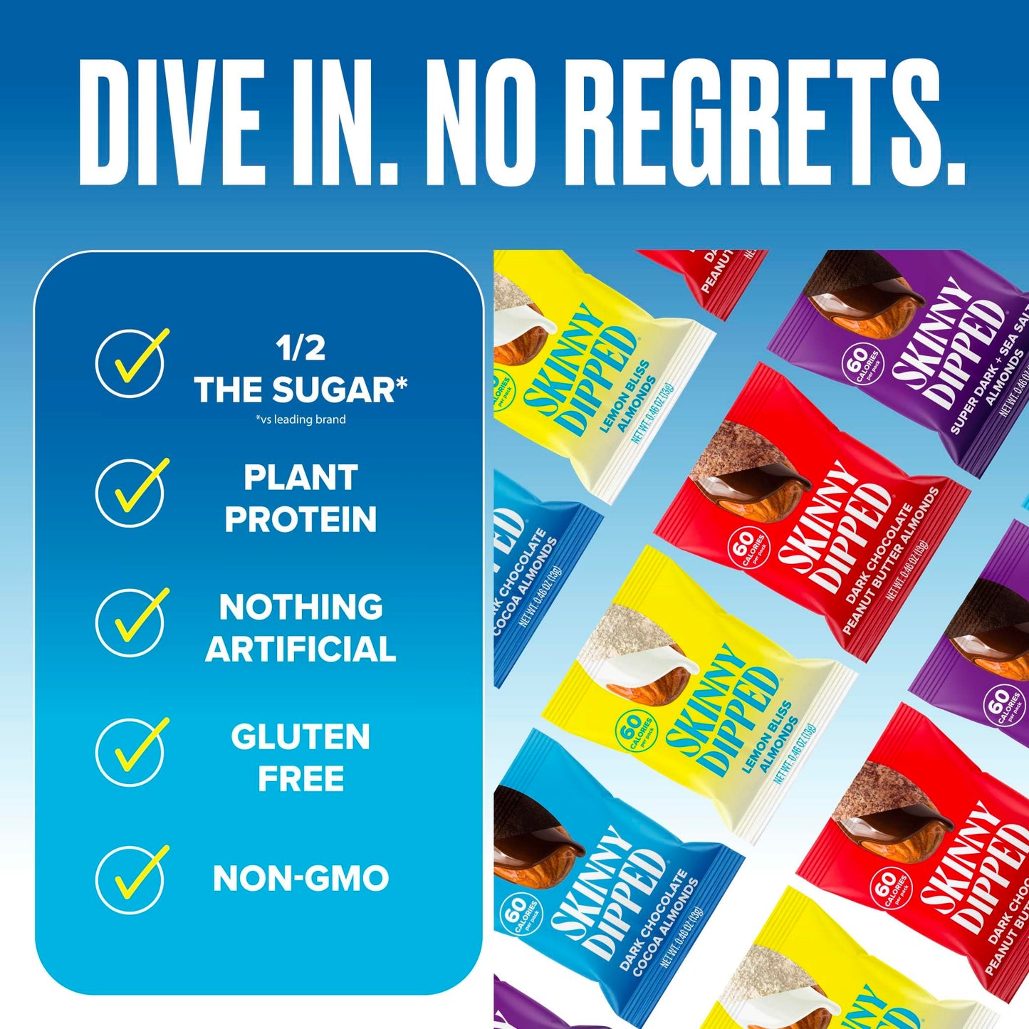 Skinnydipped Snack Attack Minis Almond Variety Pack, Healthy Snack, Plant Protein, Gluten Free, 0.46 Oz Mini Bags, Pack Of 25