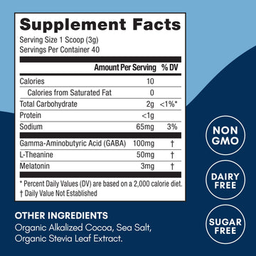 Mindful Evening Sugar Free Cocoa Mix Natural Sleep Aid 40 Servings Melatonin 3mg L-Theanine GABA dietary products Natural Calm Sleep Support Stress Relief Calm Sleepy Cocoa Nighttime Hot Chocolate