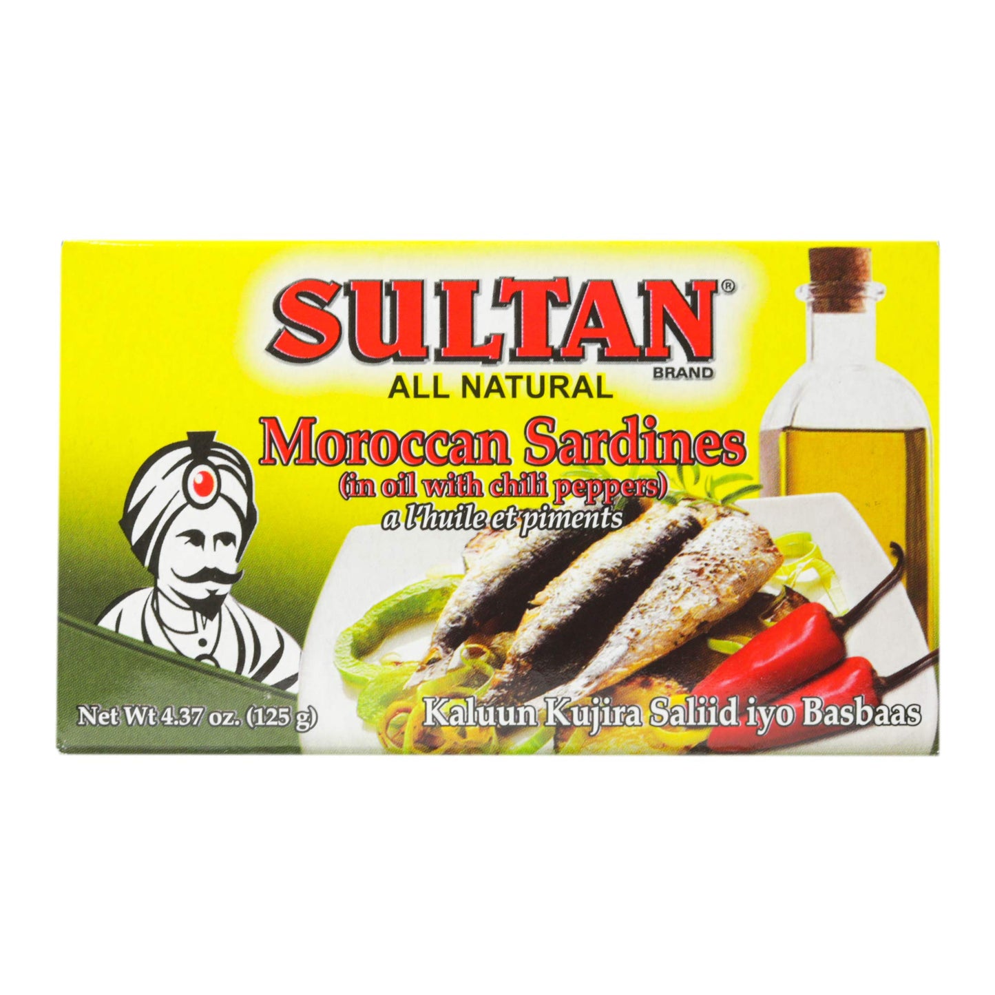 Sultan Moroccan Season Sardines in Oil with Chili Peppers, 100% All-Natural, High Protein, No Additives, No Preservatives, Paleo
