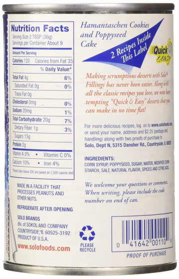Solo Poppy Seed Cake & Pastry Filling (12.5 oz Cans) 2 Pack