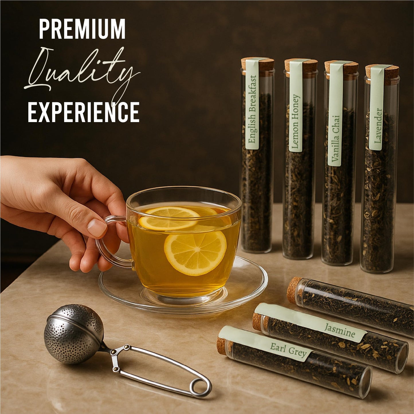Loose Leaf Tea Sampler Gift Set Box – 8 Unique Flavors With Stainless Steel Infuser | Vanilla Chai, Jasmine, Lemon Honey & More | Tea Gift Set For Women And Men - Set Of 9