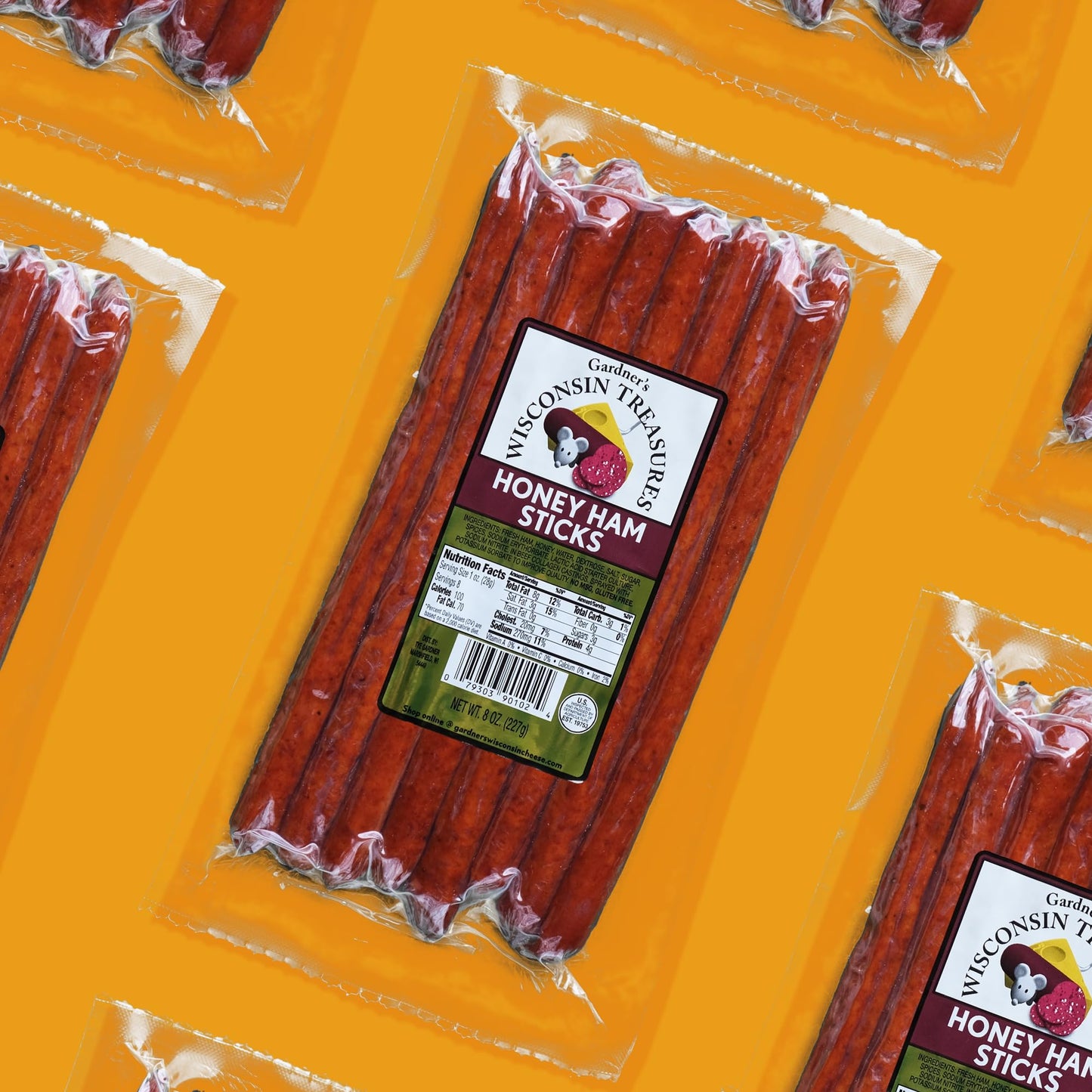 Gardners Wisconsin Cheese, Meat Sticks (1 Ounce Sticks, Pack of 8) - Honey Ham Flavor, Low Carb Snack, Does Not Require Refrige