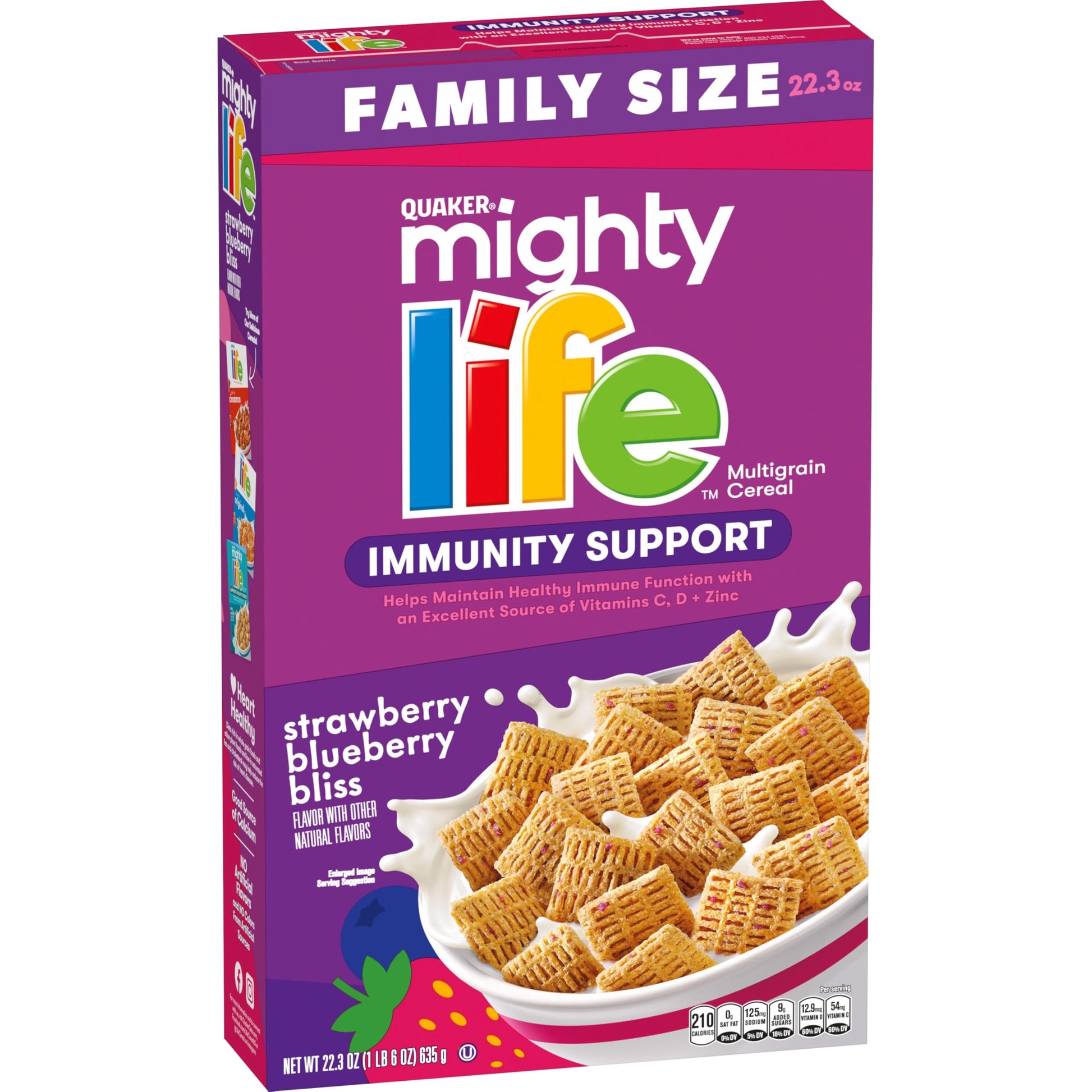 Quaker Mighty Life Multigrain Cereal, Strawberry Blueberry Bliss, Immunity Support, 22.3 Oz Family Size