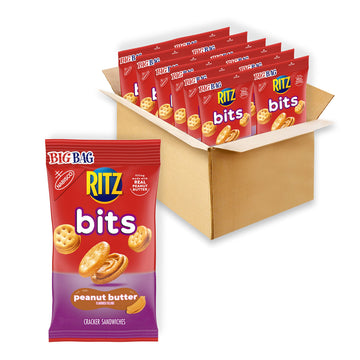 RITZ Bits Peanut Butter Sandwich Crackers, Snacks for Kids and Adults, Lunch Snacks, 12 - 3 oz Bags