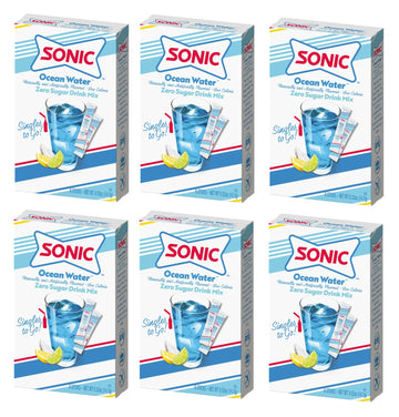 SINGLES TO GO! Sonic Ocean Water Drink Mix, 6 Boxes, 36 Sticks, Zero Sugar, Low Calorie, 36 Total Servings