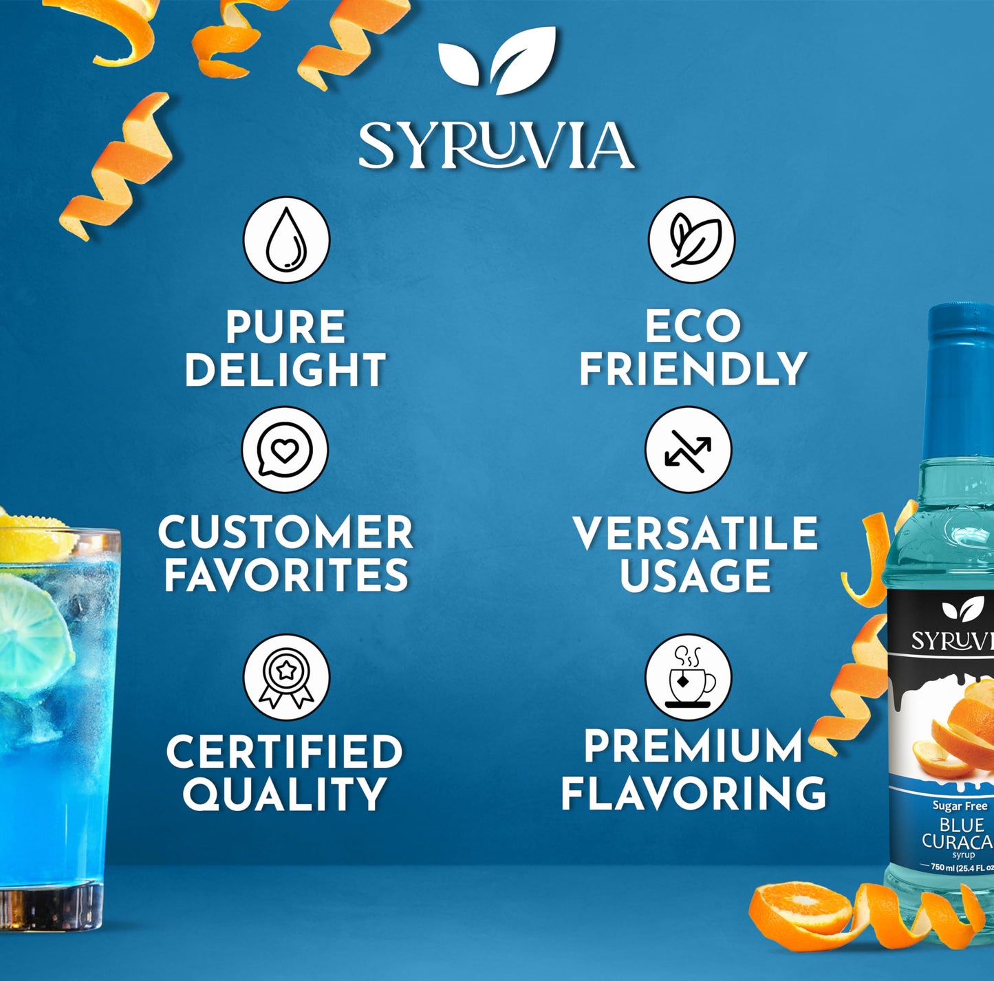 Syruvia Sugar Free Blue Curacao Syrup With Syrup Pump Dispenser - Blue Curacao Syrup Flavor, 25.4 Fl Oz - Perfect For Cocktails,