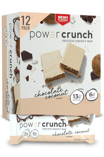 Power Crunch Protein Wafer Bars, High Protein Snacks With Delicious Taste, Chocolate Coconut, 1.4 Ounce (12 Count)