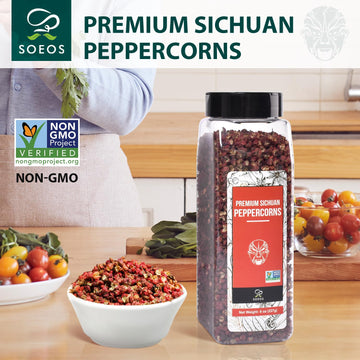 Soeos Sichuan Peppercorns, 8oz(227g), Authentic Szechuan Red Peppercorn, Numbing and Tingle Effect, Less Seeds, Strong Flavor, E