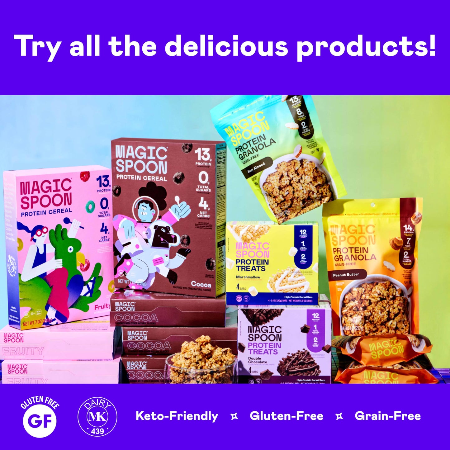 Magic Spoon Cereal - High Protein Cereals - Sugar Free Snacks & Breakfast Food - Grain & Gluten Free Cereal - Healthy Snacks for