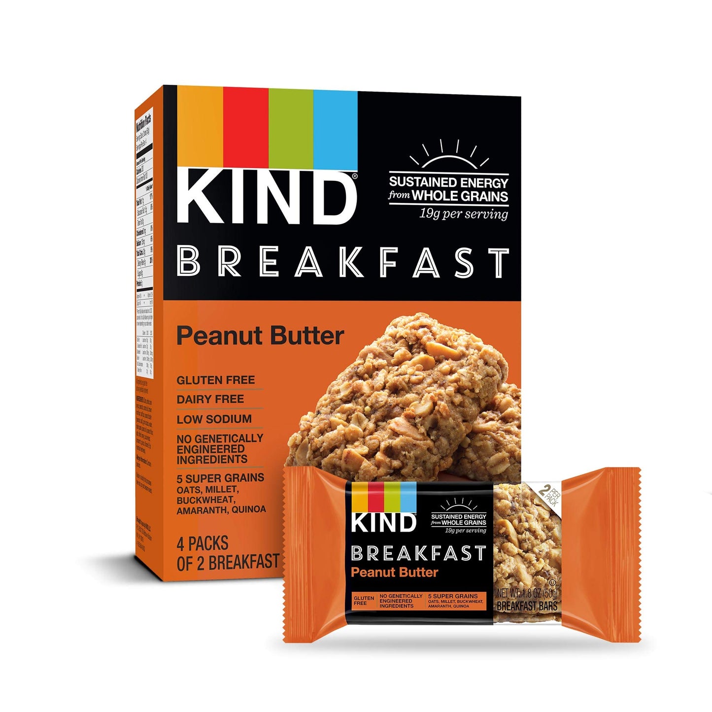 Kind Breakfast Bars, Peanut Butter, Gluten Free, 1.8Oz, 16 Count