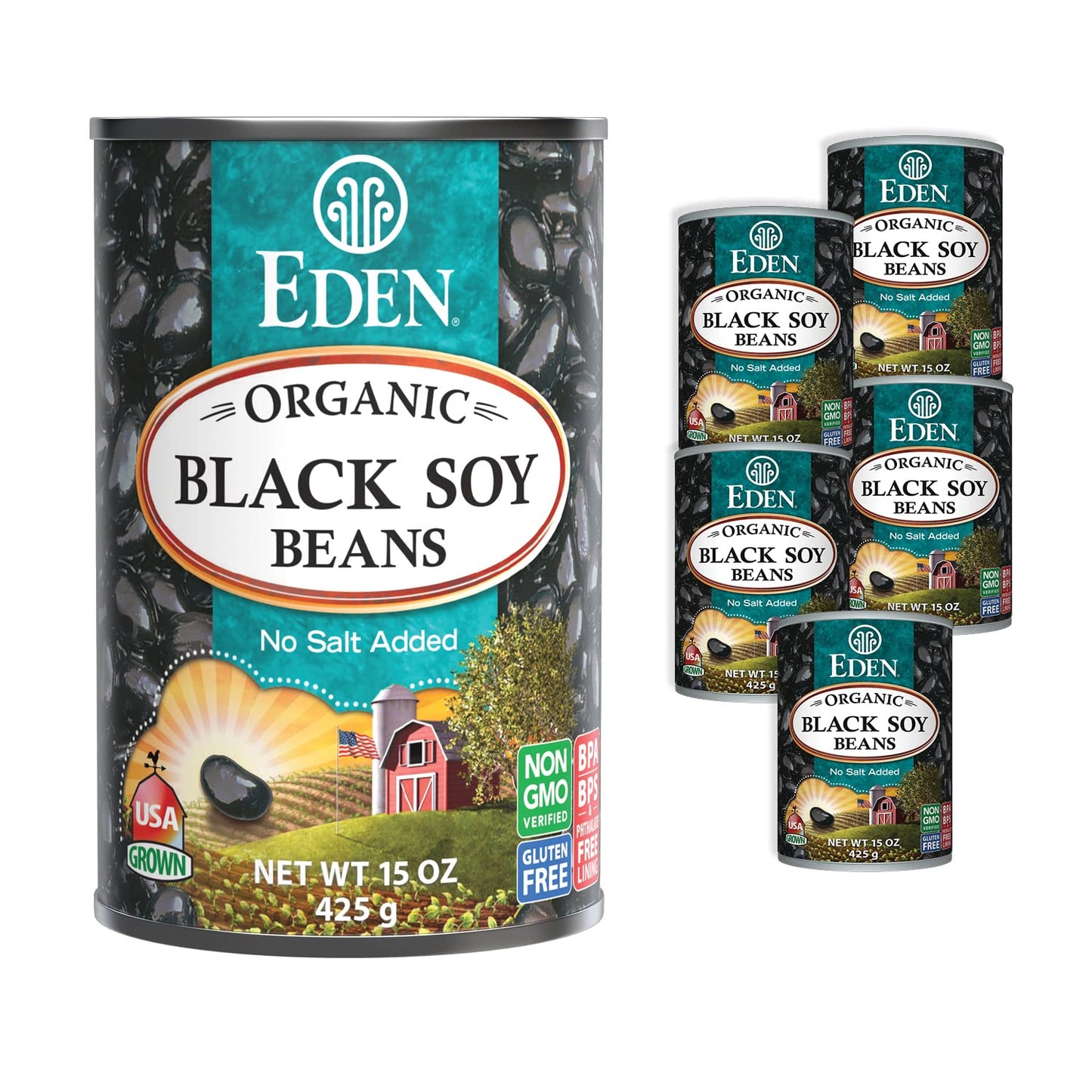 Eden Organic Black Soybeans, 15 oz Can (6-Pack), Complete Protein, No Salt Added, Non-GMO, Gluten Free, U.S. Grown, Heat and Ser