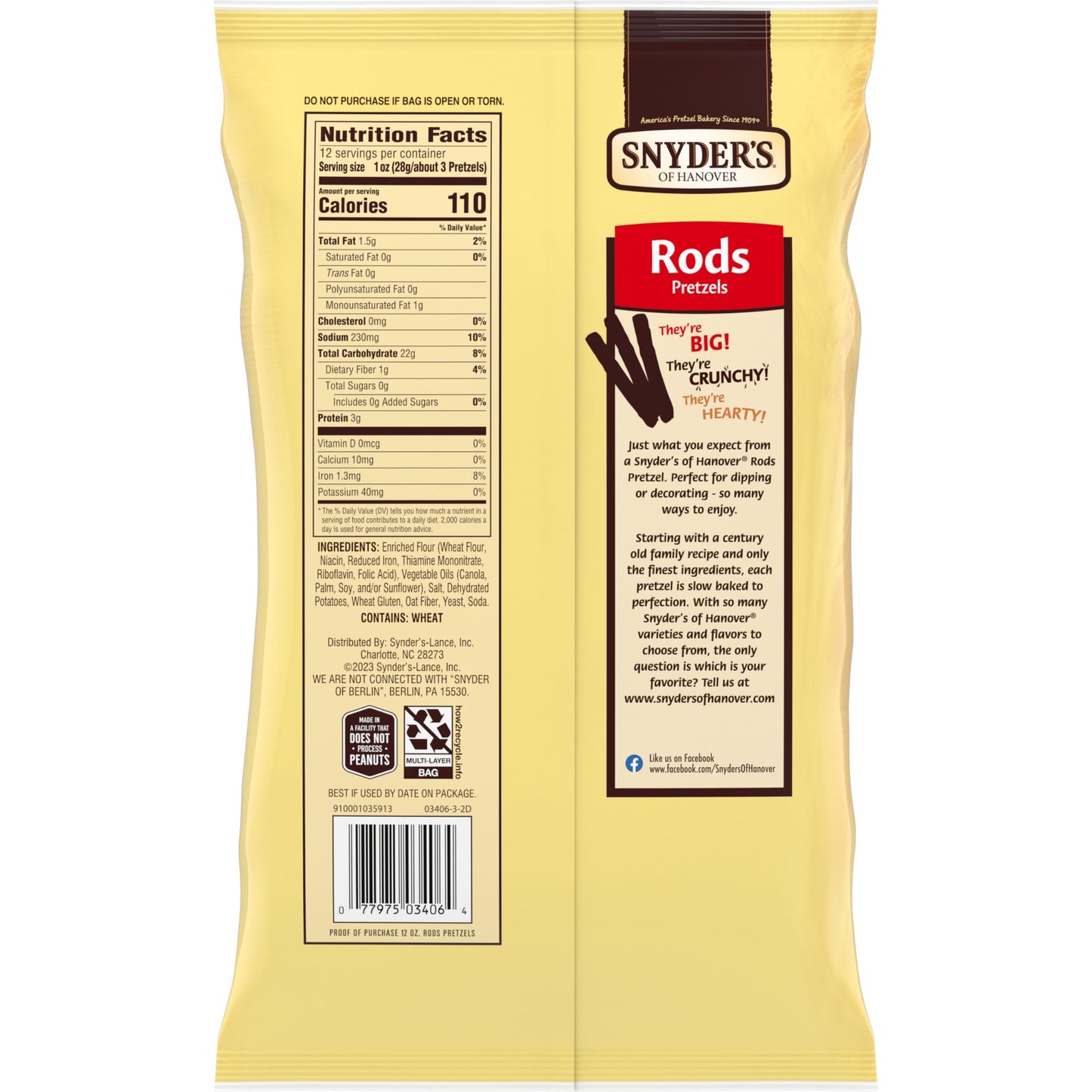 Snyder'S Of Hanover, Pretzel Rods, 12 Oz Bag