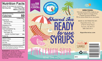 Hypothermias Shaved Ice & Snow Cone Syrup - BPA-Free Plastic Bottle Quart (32 Fl. Oz) - Pink Lemon Sour - Non-GMO 100% Pure Cane