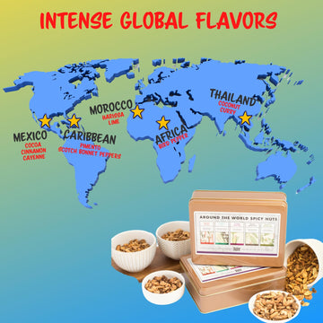 Nut Gift Basket In Unique Tin Box, Great Gift For Men, Women, Families, Spicy World Peanut Flavors From Africa, Caribbean, Thail