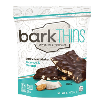 Barkthins Dark Chocolate Coconut And Almond Snacking Chocolate, Fair Trade, Non Gmo, 47 Oz Bag