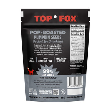 Top Fox Snacks - Organic Pop-Roasted Pumpkin Seeds | Healthy Protein Snacks - Gluten Free - Keto And Vegan Friendly (Salt & Pepper, 3.5 Oz - 2 Pack)