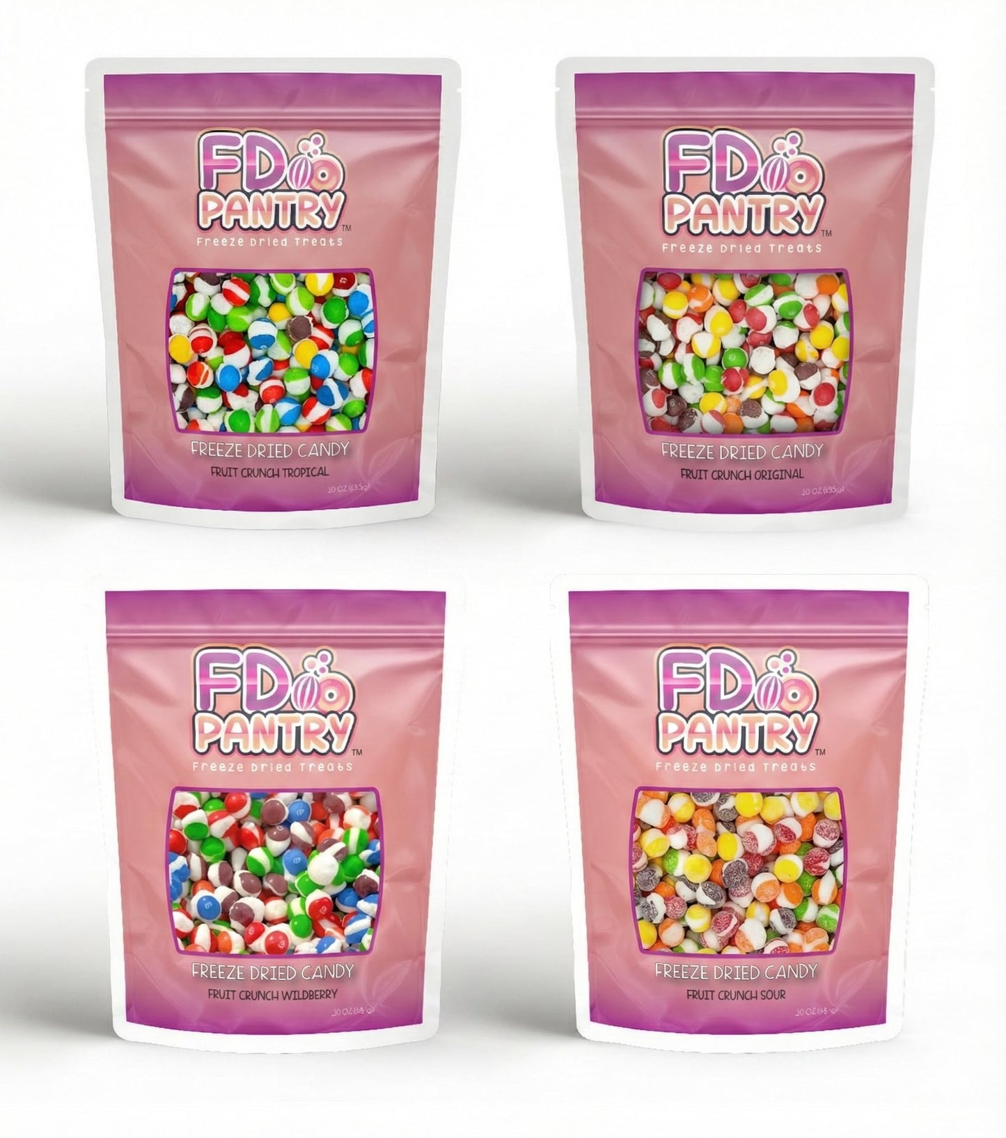 Freeze Dried Candy Variety Pack, Fruit Crunch, 10 oz (4 Pack), Original, Wildberry, Sour, Tropical, Assorted Combo, Gift Bag