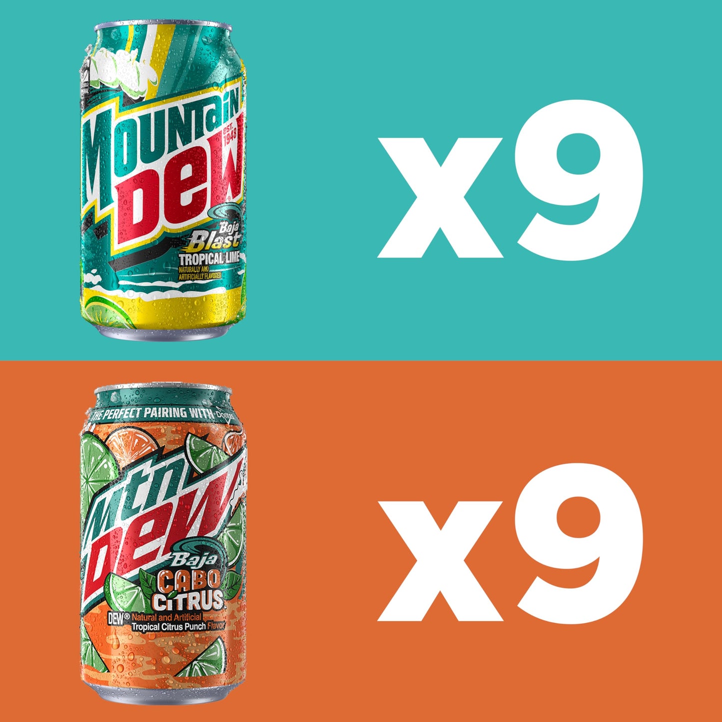 Mountain Dew Baja Variety Pack - 18 Cans (12 Fl Oz) - Includes Baja Cabo Citrus & Baja Blast - Refreshing Citrus Soft Drink
