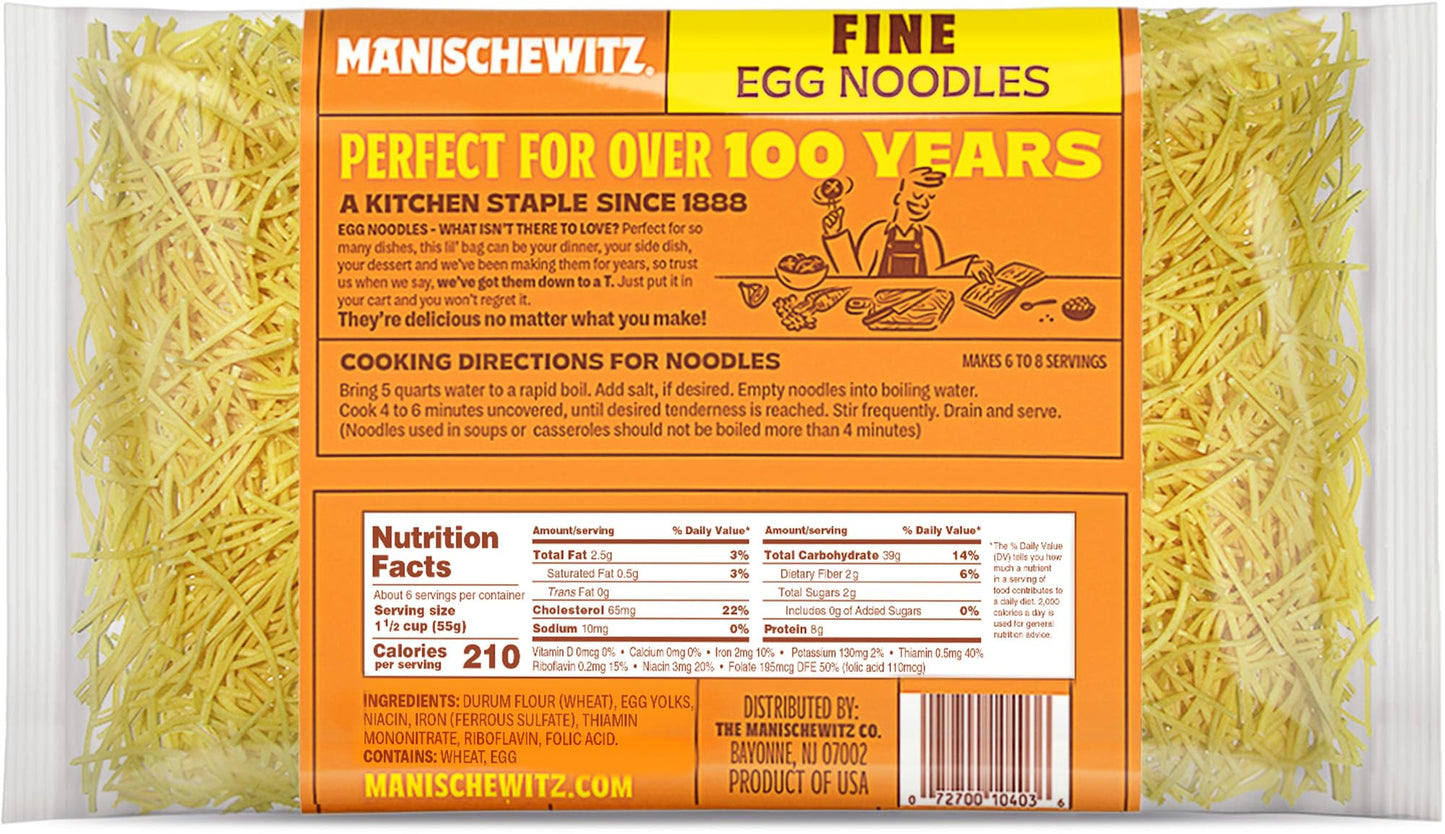 Manischewitz Traditional Fine Egg Noodles 12oz Bag (1 Pack) Certified Kosher for Year around Use (Not for Passover)