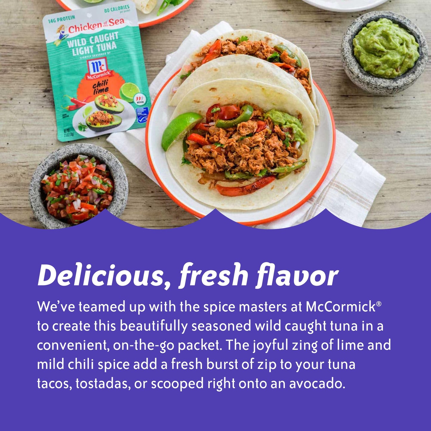 Chicken of the Sea Wild Caught Light Tuna, 2.5 oz. Packets (Box of 12), Chili Lime Seasoning