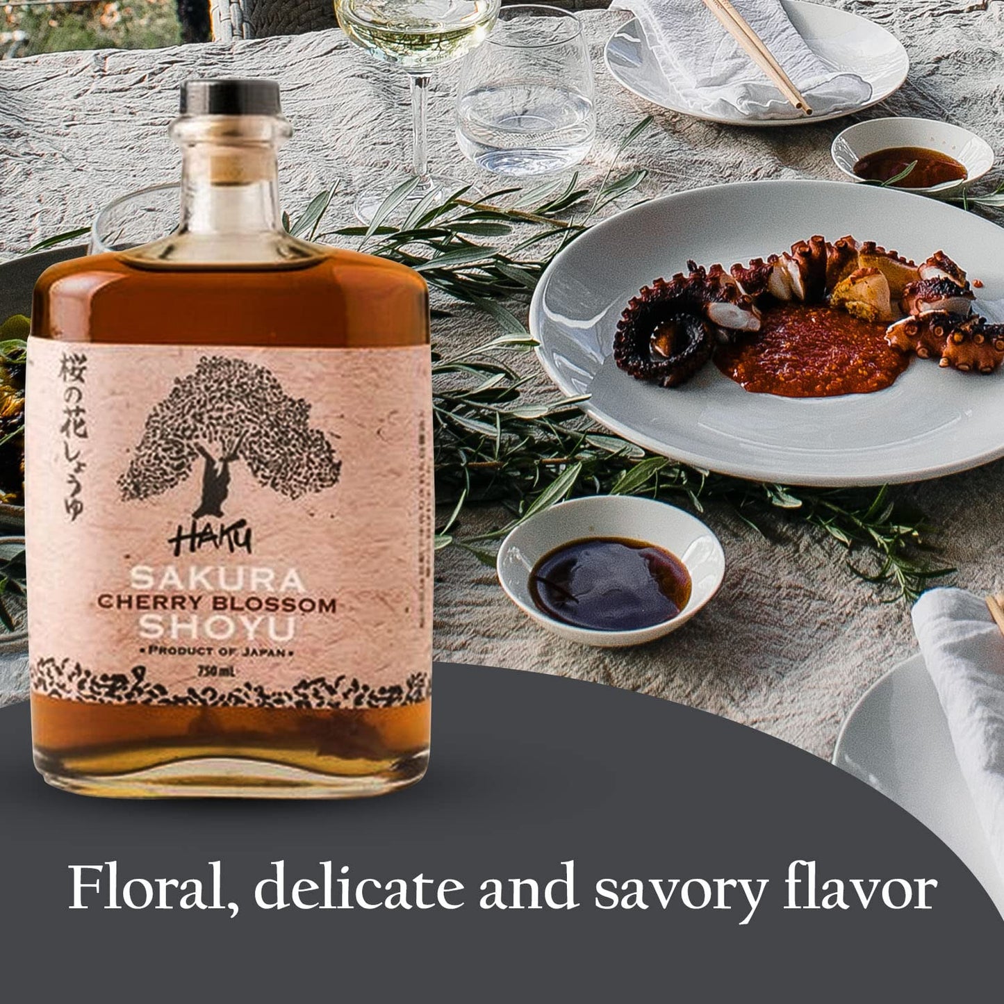 HAKU Sakura Cherry Blossom Soy Sauce - Handmade, Light, Gourmet Umami, 750 ml (25.36 Fl Oz)