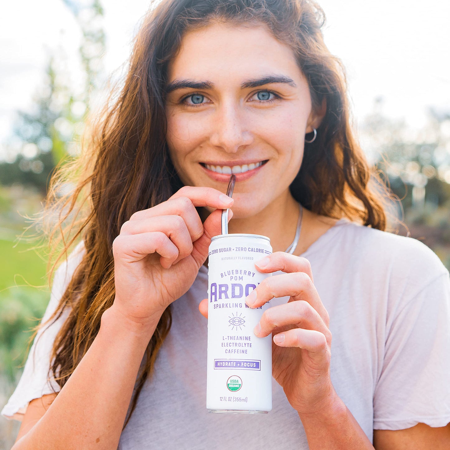 ARDOR Sparkling Water Blueberry Pom, 100mg Organic Caffeine, 200mg L-Theanine, 12 Fl Oz (Pack of 12), Vegan, Gluten Free
