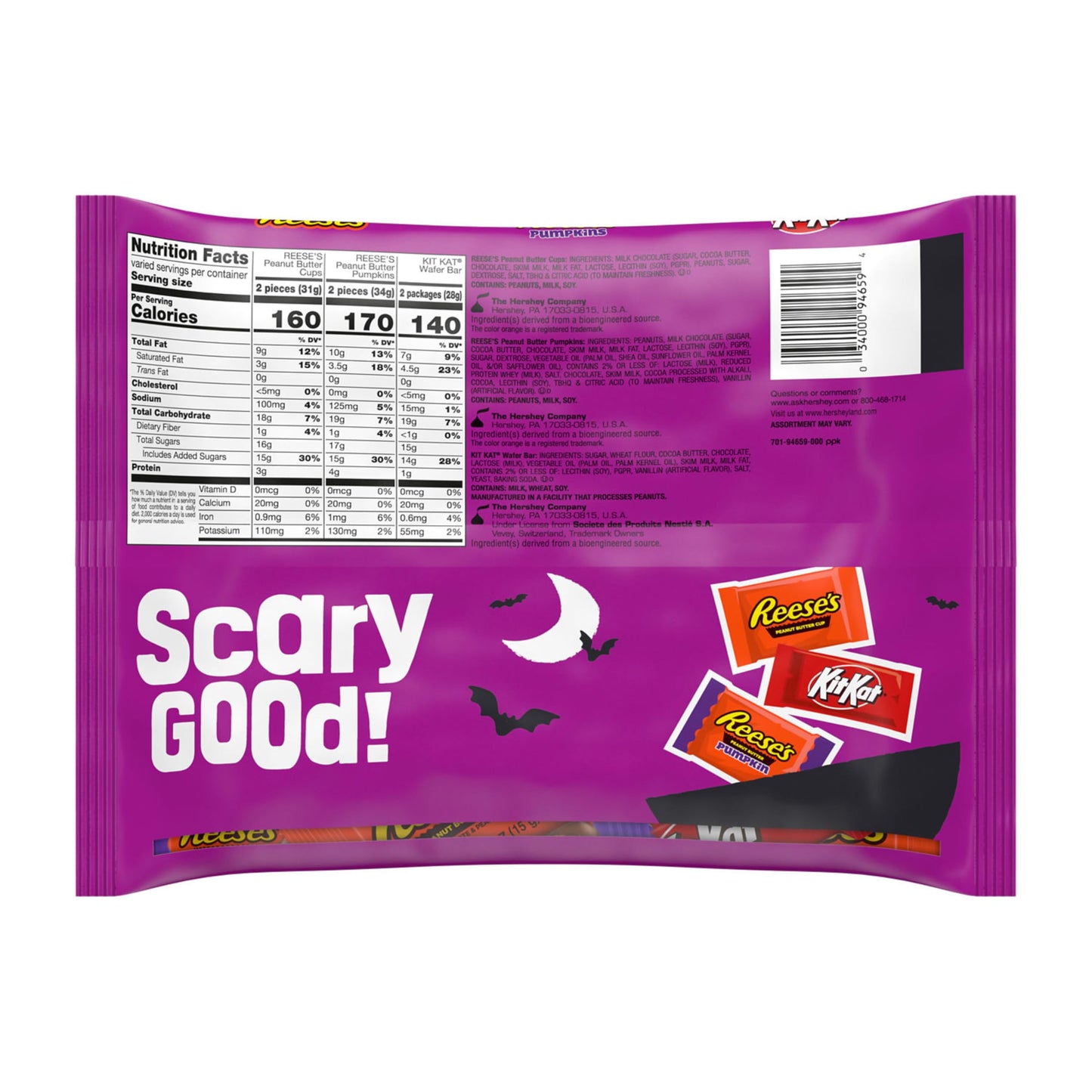 KIT KAT and REESES Assorted Milk Chocolate Snack Size Halloween Candy Bag 19.92 oz (35 Pieces)