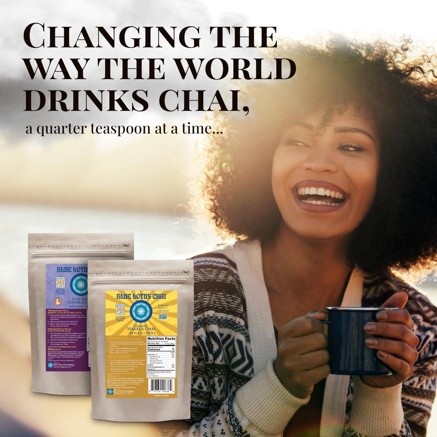 Blue Lotus Chai - Mint Masala Chai - Makes 265 Cups - Just Add Hot Water, No Steeping, No Gluten - 8 Ounce Masala Chai Powder wi