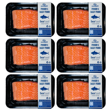 OCEANZEN: Premium Quality,Atlantic Salmon - 6 Packs of (2 x 6 oz Fresh Skinless Fillets) Shipped Frozen, Sashimi Grade - Sustain