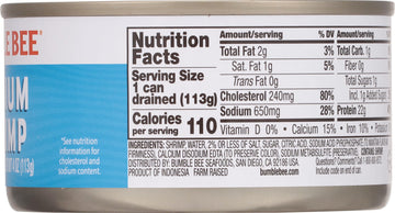 Bumble Bee Medium Canned Shrimp, 6 Oz Cans (Pack Of 12) - Shrimp In Water, Cooked, Peeled, Deveined - 22G Protein Per Serving -