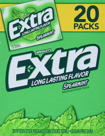 Wrigley'S Sugar Free Gum, Extra Spearmint,20 Count,15 Sticks Each