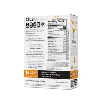 CELSIUS On-the-Go Powder Stick Zero Sugar, Orange, 14 Count, Model FGSS13026