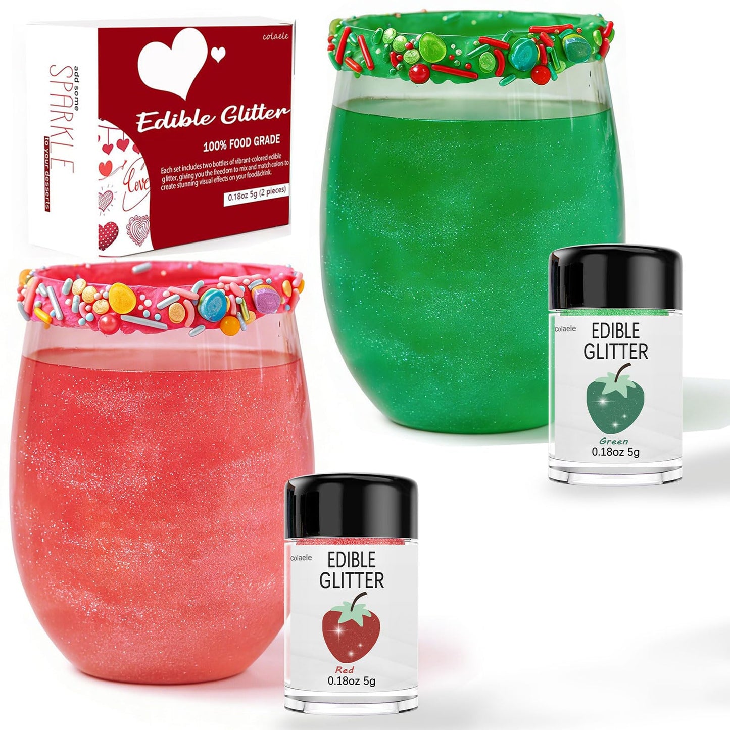 Christmas Edible Glitter Set For Cakes Drinks - Red & Green Food Safe Sparkle Luster Dust For Holiday Baking Cookies Mixed Flavors Festive Sugar Decorations For Flavor Blendgerbread Cupcakes Diy Party Supplies