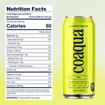 CoAqua Coconut Water - Natural Electrolyte Drink, 12 Pack, 16.9 Fl Oz Cans, Pure & Fat Free, Hydration Boost