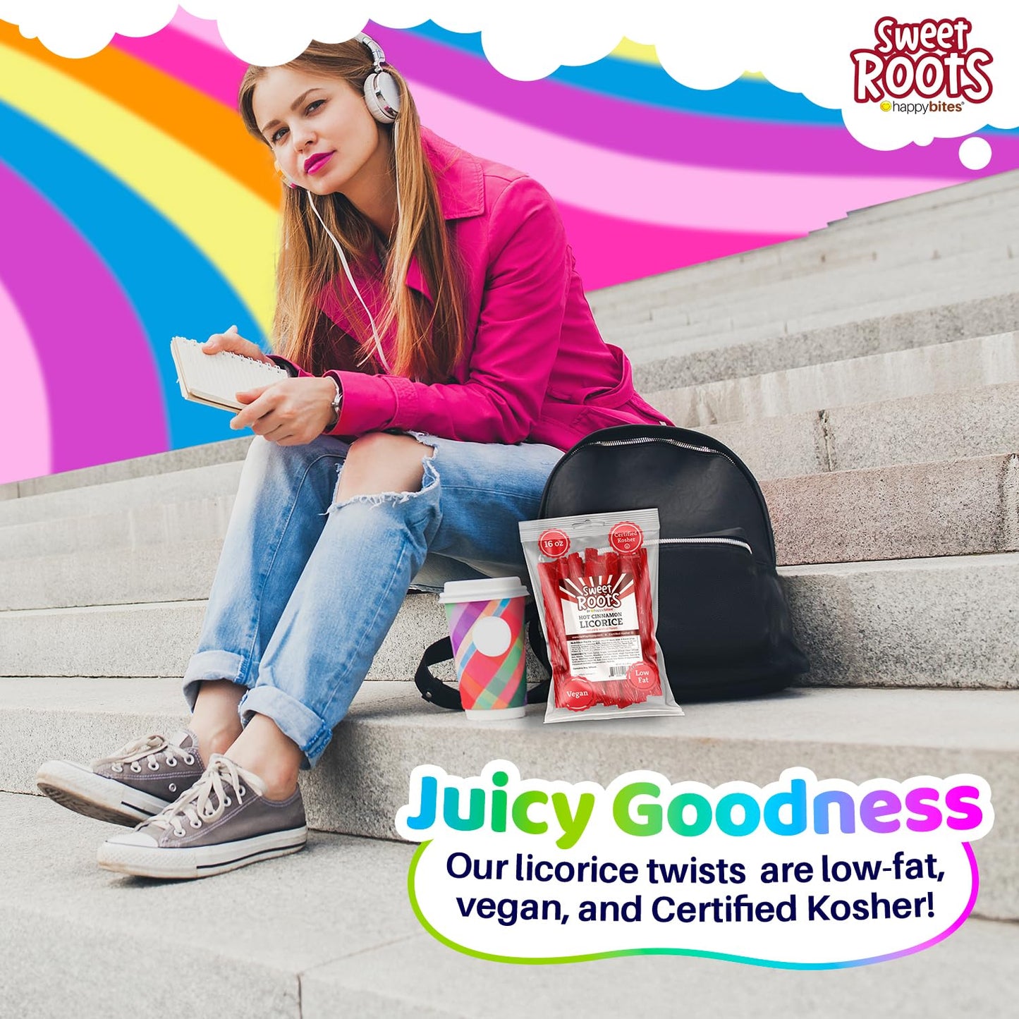 Sweet Roots Hot Cinnamon Licorice Twists (16 Oz / 1 Bag) - Jumbo Size - Certified Kosher - Vegan - Fat Free