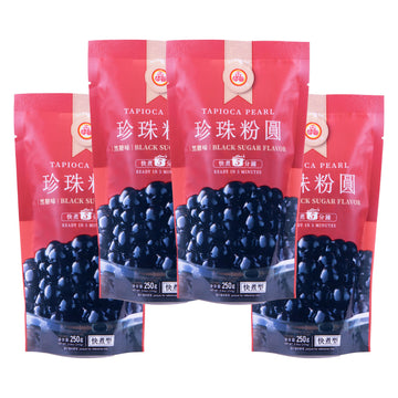 Wufuyuan Boba Tapioca Pearl, Black Sugar Flavor, Ready In 5 Minutes, 8.8 Oz. (4 Packs)