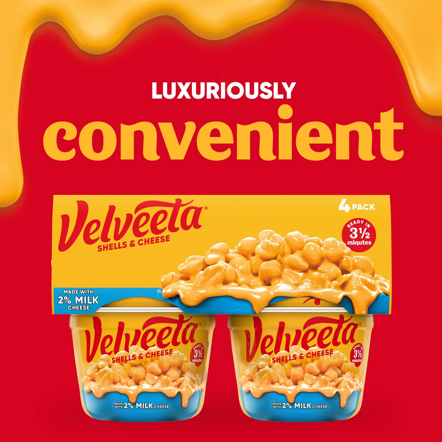 Velveeta Shells & Cheese Microwaveable Shell Pasta With 2% Milk Cheese, 4 Ct Pack, 2.19 Oz Cups