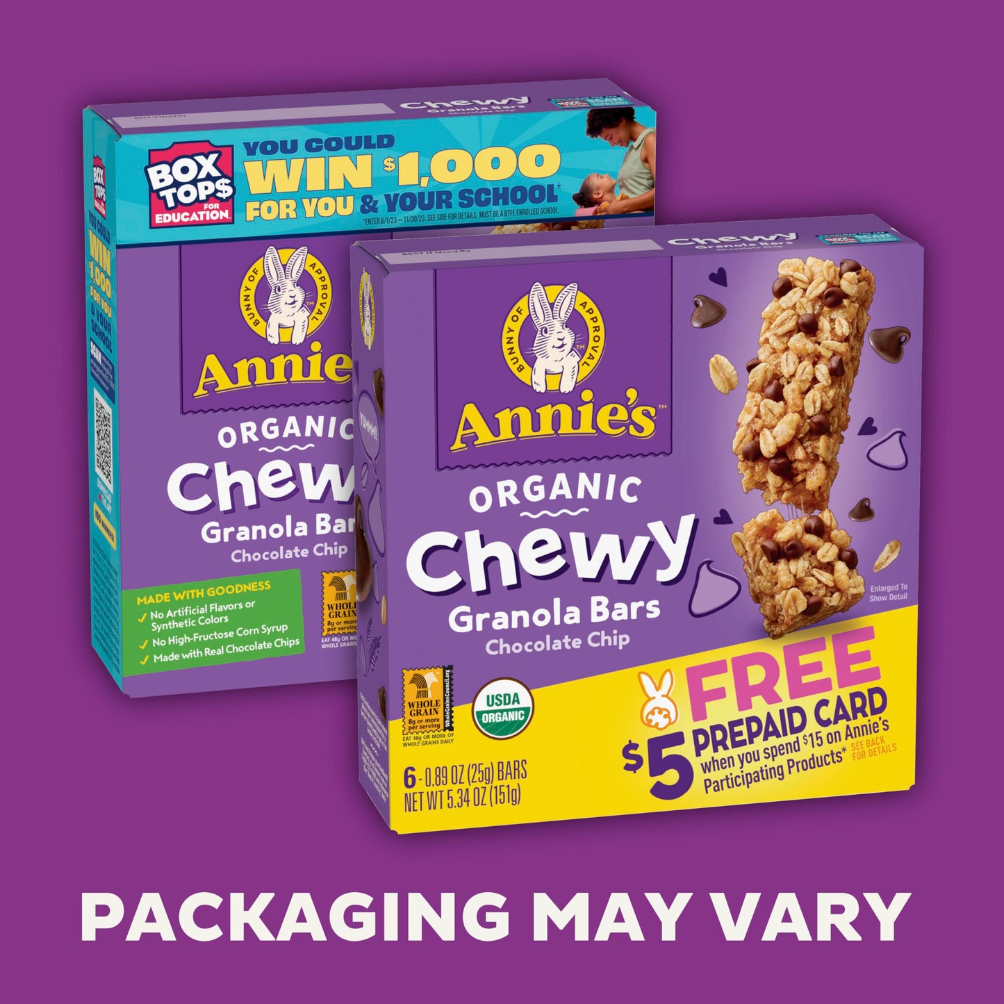 Annie'S Organic Chewy Granola Bars, Chocolate Chip, 6 Bars, 5.34 Oz.