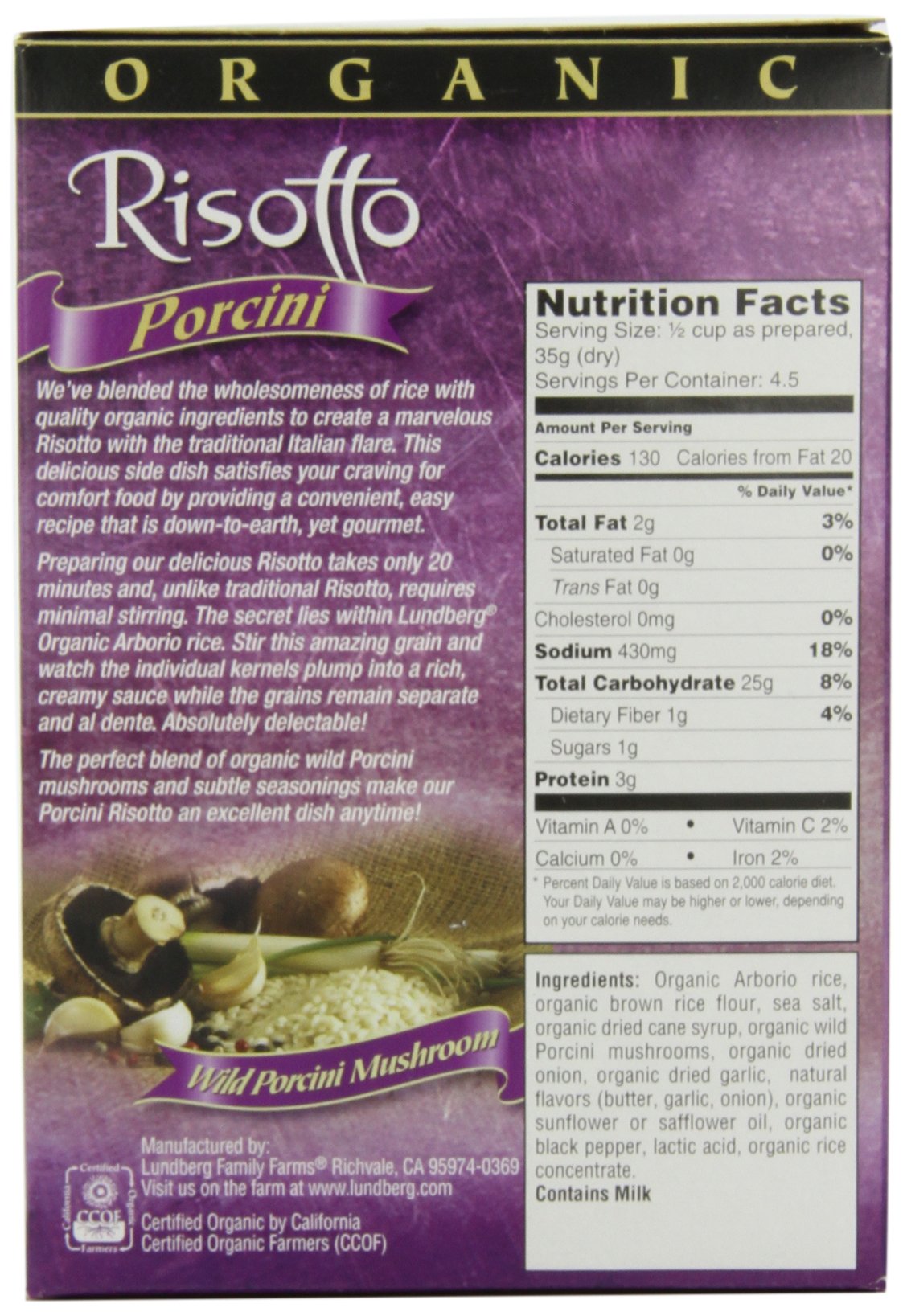 Lundberg Organic Porcini, Wild Mushroom Risotto, 5.9-Ounce Boxes (Pack Of 12)